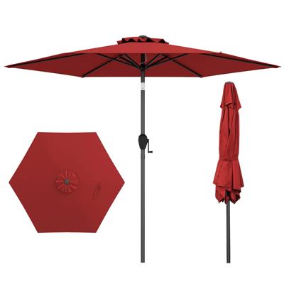 230 cm Patioparasol Robuuste Parasol met Drukknop Kantelfunctie Zwengel Geventileerd Scherm Verstelbare Hoek Grote Tafelparasol -Rood