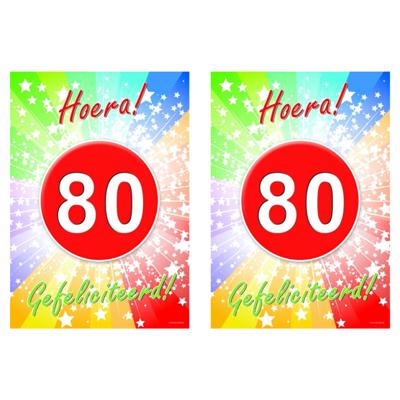 Verjaardag deurposter - 2x - 80 jaar - 59 x 42 cm - leeftijd feestartikelen