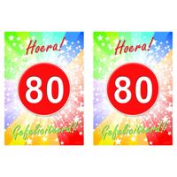 Verjaardag deurposter - 2x - 80 jaar - 59 x 42 cm - leeftijd feestartikelen