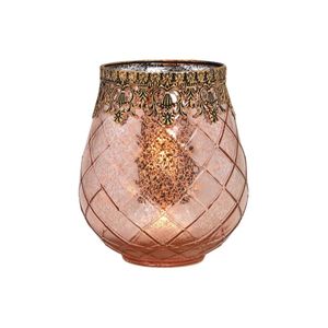 Glazen design windlicht/kaarsenhouder rose goud 16 x 18 x 16 cm   -