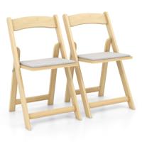 Set van 2 Eetkamerstoelen Opvouwbare Keukenstoelen met Rubberhouten Poten en Gevoerde Zitting Draagbare Banketstoelen