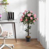 Kunstplant in Cement Gevulde Pot 93cm met 21 Rozen Nep Rozenstruik met Echt Houten Stam Moderne Decoratie voor Woonkamer Kantoor - thumbnail