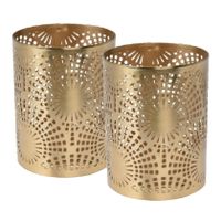 2x stuks metalen theelichthouders/windlichtjes goud type 3 D7,5 x H10 cm