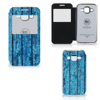 Samsung Galaxy Core Prime Book Style Case Wood Blue - thumbnail