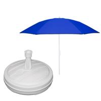 Tuin parasol - met vulbare parasolvoet in wit - doek blauw - D160 cm - polyester