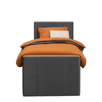 Boxspring met voetbord Liv geblokt - grijs - 90x200 cm - slanke poot - Leen Bakker