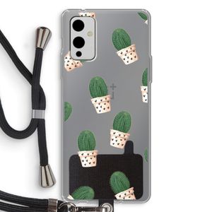 Cactusprint roze: OnePlus 9 Transparant Hoesje met koord