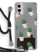 Cactusprint roze: OnePlus 9 Transparant Hoesje met koord