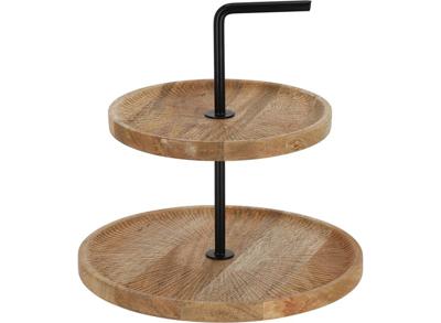 JENS Living Etagere - Mango hout - 2 laags - ∅26 x 28 cm - Naturel