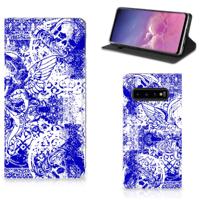 Mobiel BookCase Samsung Galaxy S10 Angel Skull Blauw