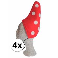 Kabouter kinder mutsen - 4x - verkleed hoeden - rood/witte stippen