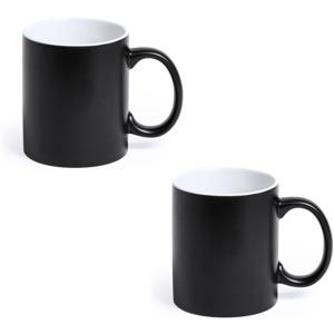 Koffiemok en Drinkbeker Allegra - 2x - zwart/wit - 350 ml - Keramiek - Mokken