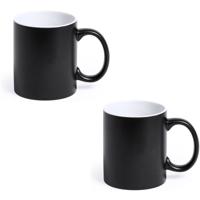 Koffiemok en Drinkbeker Allegra - 2x - zwart/wit - 350 ml - Keramiek - Mokken