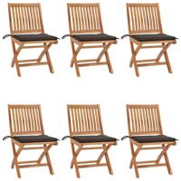 Tuinstoelen 6 st inklapbaar met kussens massief teakhout