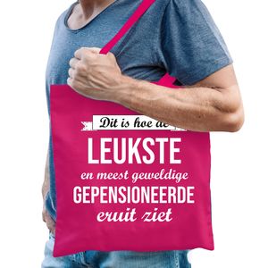 Pensioen cadeau tas - Leukste Gepensioneerde - roze - VUT - tote bag/shopper