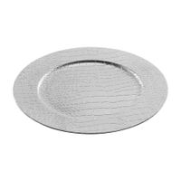 1x Ronde decoratie kaarsenborden/onderborden zilver lederlook 33 cm   -