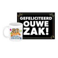 Verjaardag cadeau koffiemok 50 jaar - man - veteranen - met gefeliciteerd ouwe zak wenskaart