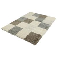 Vloerkleed Shaggy Deluxe Geblokt Beige Grijs Cream-120 x 170 cm