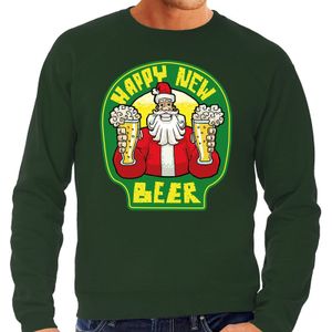 Grote maten Nieuwjaar / Kersttrui happy new beer groen heren