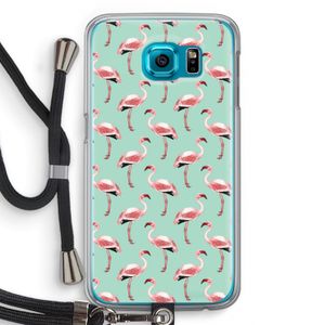Flamingoprint groen: Samsung Galaxy S6 Transparant Hoesje met koord