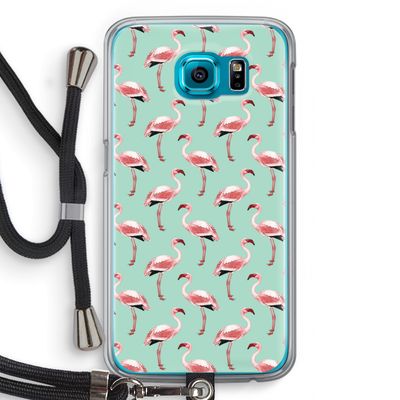 Flamingoprint groen: Samsung Galaxy S6 Transparant Hoesje met koord