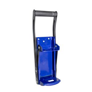 Blauwe metalen blikjespers/blik crusher met flesopener 31,5 cm