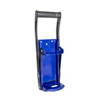 Blauwe metalen blikjespers/blik crusher met flesopener 31,5 cm