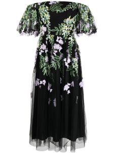 Marchesa Notte robe mi-longue à fleurs brodées - Noir