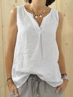 Casual Sleeveless V Neck Solid Top - thumbnail