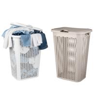 Wasmand Ventilation - met deksel - 2x - wit en beige - 50 liter - 61 x 43 cm