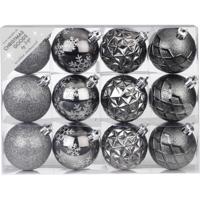 Inge Christmas Goods Kerstballen - 12 stuks - antraciet - 6 cm