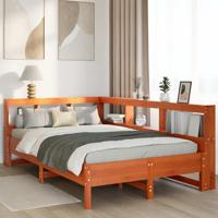 Bed met boekenkast zonder matras grenenhout wasbruin 120x190 cm
