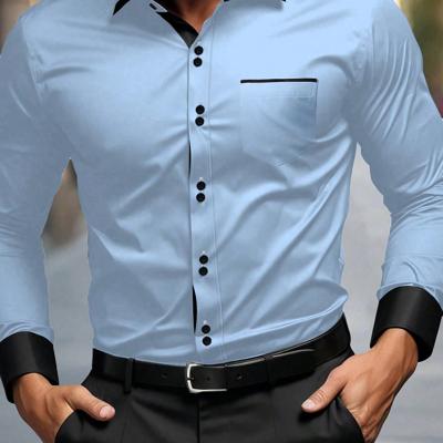 Bon&Bon Men's Khaki Casual Shirt - Long Sleeve Colorblock Polyester Blue / S