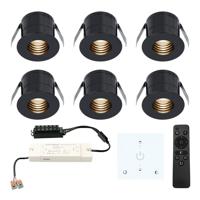 Set van 6 Betty LED Mini Inbouwspots met Trafo en Muurdimmer - 12 Volt 3 Watt 140 lumen - Dimbaar - Plat 37mm - 2700K - IP44 waterdicht - Zwart