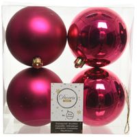 4x Kunststof kerstballen glanzend/mat bessen roze 10 cm kerstboom versiering/decoratie   -