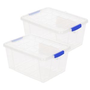 Plasticforte Opslagbakken met deksel - 4x stuks - 16 liter - 40 x 30 x 21 cm - Organizers - transpar