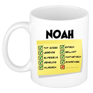 Naam mok Noah - wit - top gozer - keramiek - 300 ml - cadeau collega beker