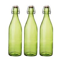 Bormioli rocco waterfles met beugeldop - 6x stuks - groen transparant - 1000 ml - Giara home deco fl