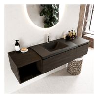 Mondiaz Bukla 160cm badmeubel met open module 40 links dark brown 2 lades met wastafel midden 1 kraangat kleur urban