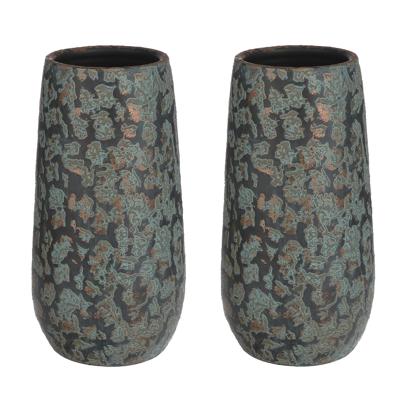 Vaas - Set van 2x stuks - flakes groen/koper - 35 x 17 cm - keramiek - bloemenvaas - plantenpot