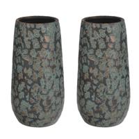 Vaas - Set van 2x stuks - flakes groen/koper - 35 x 17 cm - keramiek - bloemenvaas - plantenpot