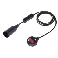 E14 Wire Cap schakelaar lamp houder kroonluchter stopcontact met 1.5 m verlengkabel grote UK plug (zwart)