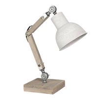 HAES DECO - Bureaulamp - Industrial - Vintage / Retro Lamp, 15x15x47 cm - Bruin/Wit Hout Metaal - Tafellamp, Sfeerlamp