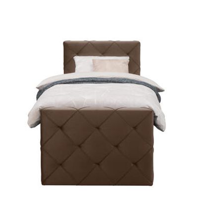Boxspring met voetbord Liv geruit - bruin - 90x200 cm - slanke poot - Leen Bakker