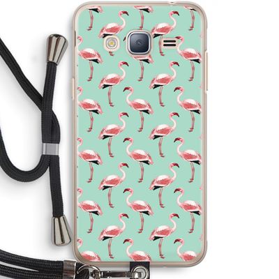 Flamingoprint groen: Samsung Galaxy J3 (2016) Transparant Hoesje met koord
