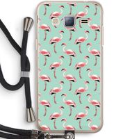 Flamingoprint groen: Samsung Galaxy J3 (2016) Transparant Hoesje met koord