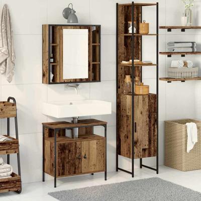 Badkamerkast set 3 pcs Oud hout 33 x 33 x 185.5 cm Bewerkt hout