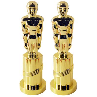 Gouden award beeldje - 2x - 24 cm - kunststof - feestartikelen - Cadeau prijs / trofee