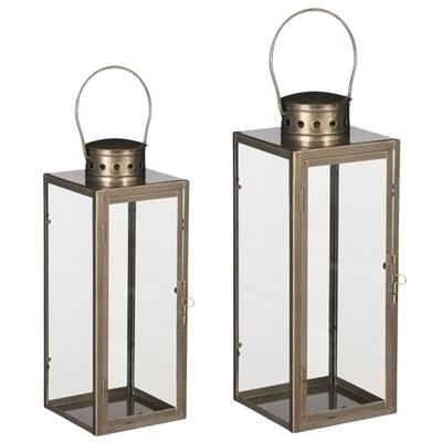 Lantaarn / Windlicht Arzilla - 2x stuks - goud - metaal - windlichten set Lantaarn / Windlicht Arzilla - 2x stuks - goud - metaal - windlichten set