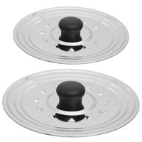 2x Universele RVS spatdeksels/pannendeksels - met stoomuitlaat - voor 16/18/20 cm en 22/24/26 cm